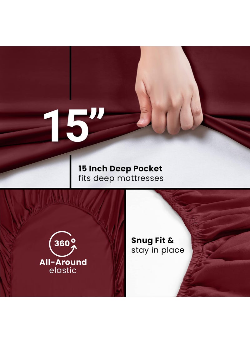 Utopia Bedding Utopia Bedding Twin XL Fitted Sheets - Bulk Pack of 2 Bottom Sheets - Soft Brushed Microfiber - Deep Pockets - Shrinkage & Fade Resistant - Easy Care (Twin XL  Burgundy)  - Image 2