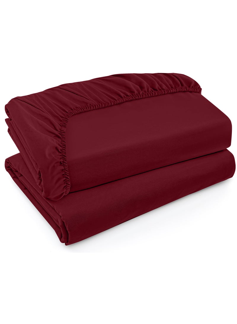 Utopia Bedding Utopia Bedding Twin XL Fitted Sheets - Bulk Pack of 2 Bottom Sheets - Soft Brushed Microfiber - Deep Pockets - Shrinkage & Fade Resistant - Easy Care (Twin XL  Burgundy)  - Image 1