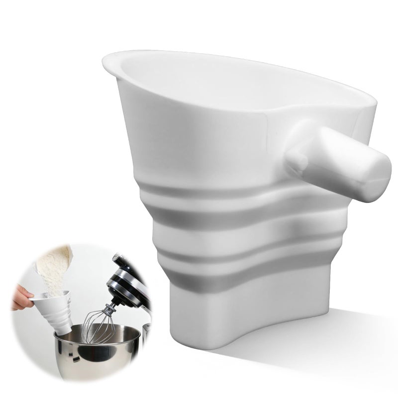 COMFYTOUCH Flour Funnel for Kitchen Aid Mixer, Kitchen Funnel for KSM150 5-Quart Tilt-Head Mixers, Silicone Kitchen Funnels, Flour & Egg Liquid are Easy to Pour, Dishwasher Safe(White) - Image 1