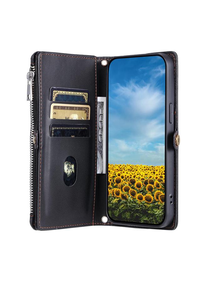 اس-توب جراب لهاتف Motorola Moto G05 مصنوع من الجلد مع سحاب وفتحات متعددة للبطاقات - Image 4