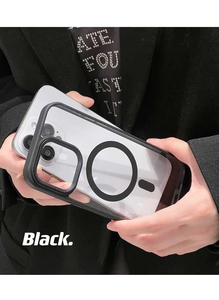 Luxury Metal Lens Camera Protection Magsafe Phone Case for iPhone 13 Pro Wireless Charging Cover - Clear Back Slim -Black  - Image 2