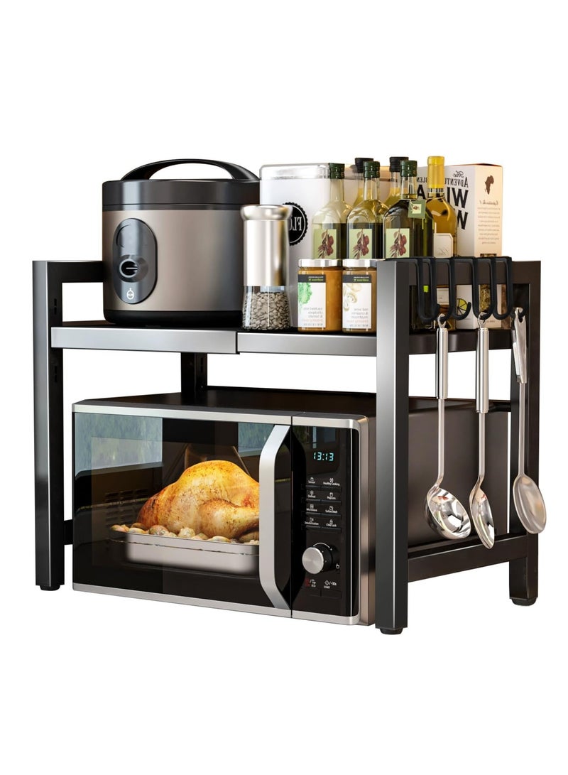 Microwave Shelf, 2 Tier Microwave oven Rack Stand Storage Holder Kitchen Corner Shelf Desktop Printer Shelf Rack, Bakers Rack(Black) - Image 1