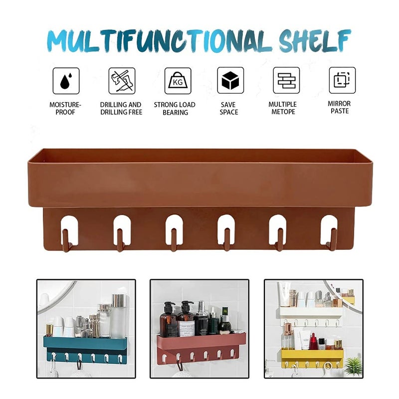 MEZON Multipurpose Plastic Kitchen Bathroom Shelf with Hook PunchFree Seamless Rack with Hooks Bathroom Storage Rack Random Color - Image 4