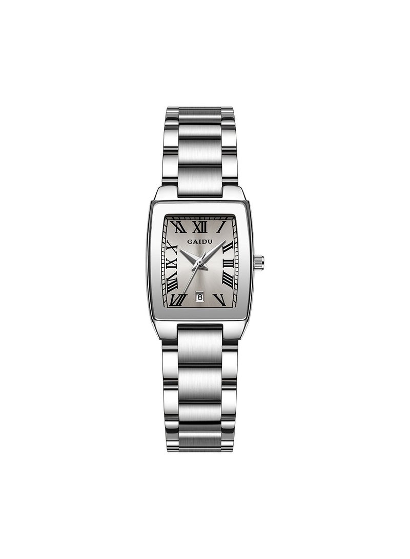 xozgdovg Ladies' watch niche luxury retro barrels waterproof ladies' watch square ins wind small watch /KD8869 silver shell Roman grey steel belt 