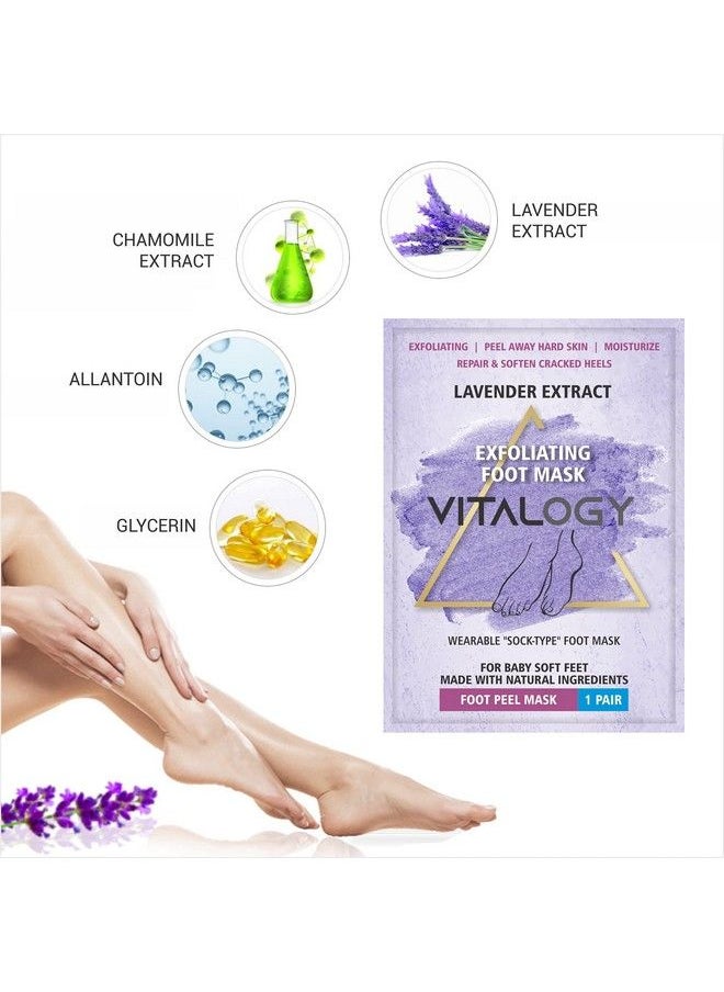 VITALOGY - Foot Peel Mask For Dead Skin Removal ; Exfoliating Foot Mask Peeling Feet Mask ; Foot Hydrating Sock Pedicure Essential ; Make Your Feet Baby Soft Repair Rough Heels Lavender (1 Pair) - Image 1