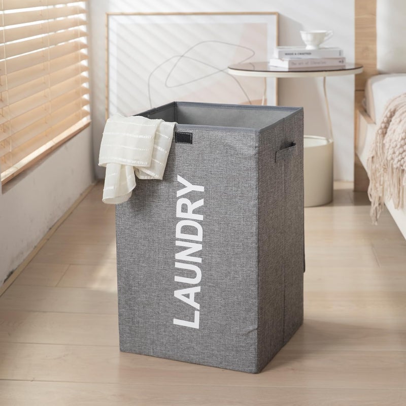 QUAIL Non Woven Foldable Jute Printed 75 Liter Laundry Basket with Lid Durable and Collapsible Laundry Storage Bag Clothes Toys Washing Cloth Basket Dark Grey Pack of 1 - Image 2
