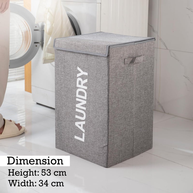QUAIL Non Woven Foldable Jute Printed 75 Liter Laundry Basket with Lid Durable and Collapsible Laundry Storage Bag Clothes Toys Washing Cloth Basket Dark Grey Pack of 1 - Image 5