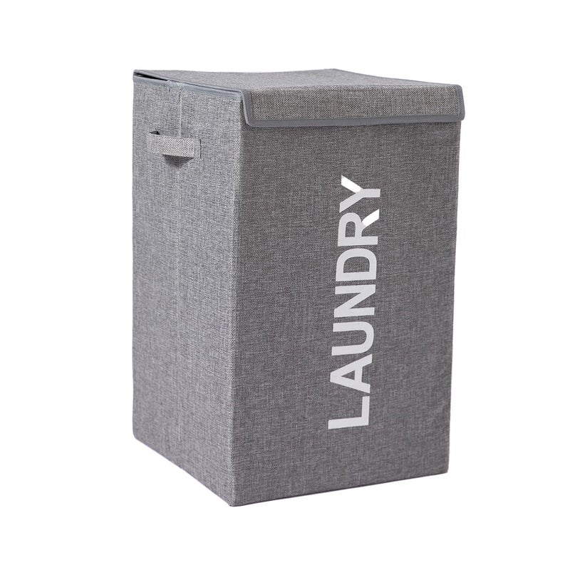 QUAIL Non Woven Foldable Jute Printed 75 Liter Laundry Basket with Lid Durable and Collapsible Laundry Storage Bag Clothes Toys Washing Cloth Basket Dark Grey Pack of 1 - Image 1