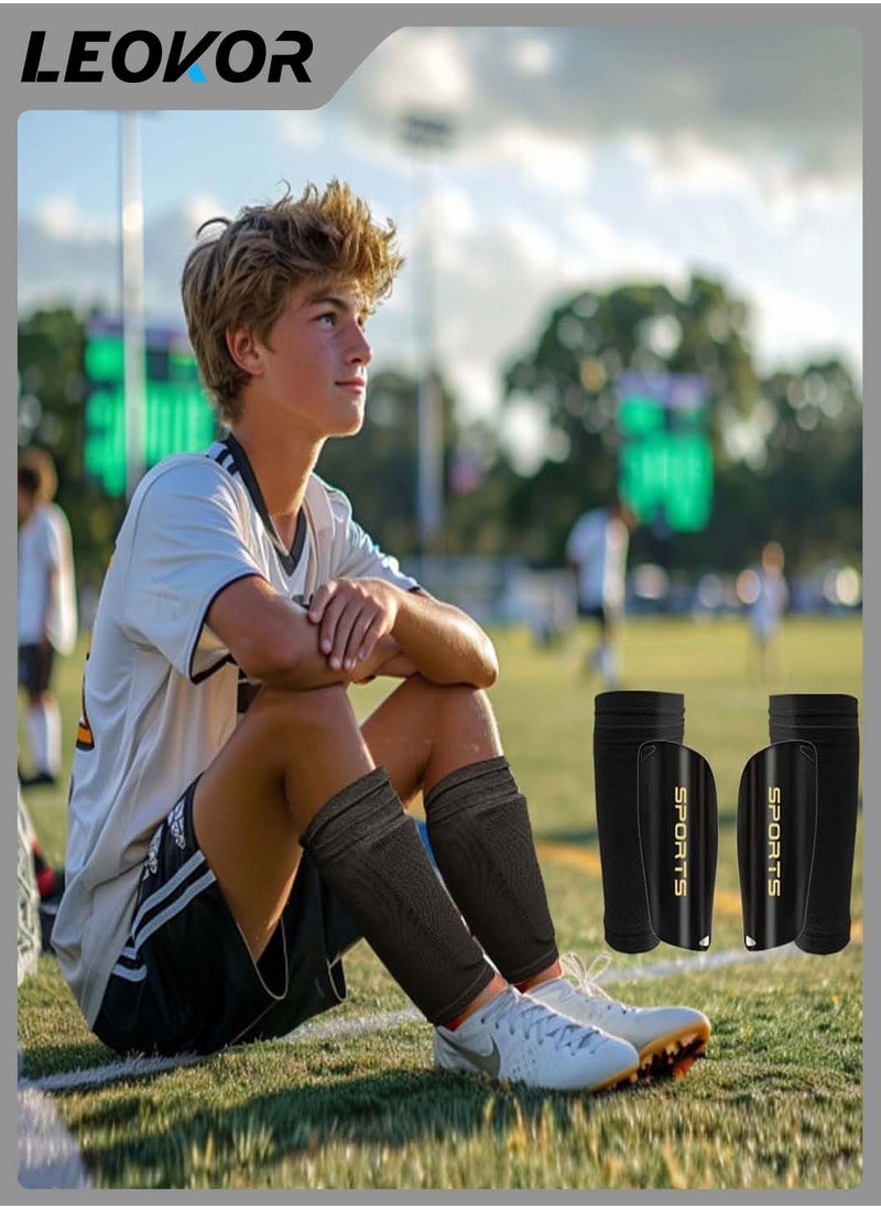 Football Shin Guards Set,with Shin Guard Sleeves and Non-Slip Socks and Shin Guards,Adult Youth Soccer Shin Guards,Soccer Games Leg Protection,Reduce Shocks and Injuries