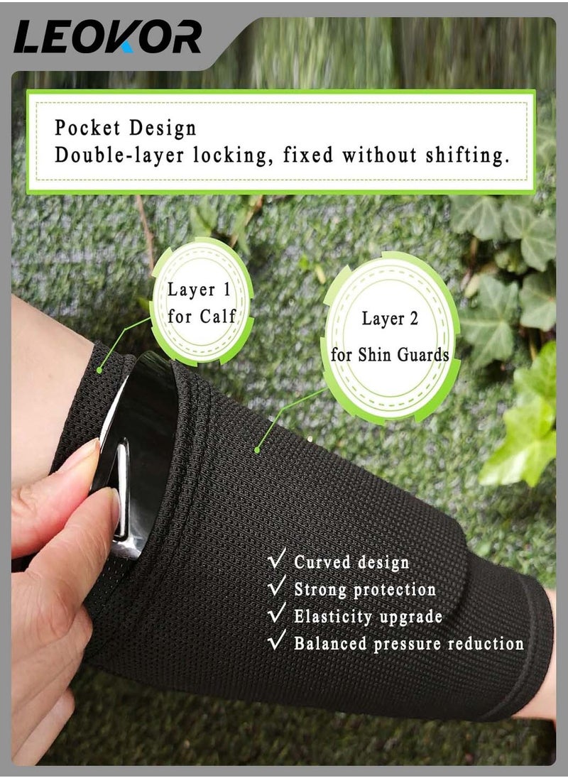 Football Shin Guards Set,with Shin Guard Sleeves and Non-Slip Socks and Shin Guards,Adult Youth Soccer Shin Guards,Soccer Games Leg Protection,Reduce Shocks and Injuries