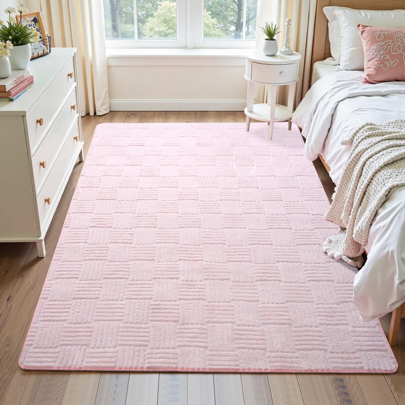 Flagover 3x5 Pink Washable Shag Area Rug for Girls Bedroom, Modern Geometric Non Slip Living Room Rugs, Fluffy Soft Thick Carpet for Kids Room, Dorm, Office, Bedside, Entryway and Home Decor - Image 1
