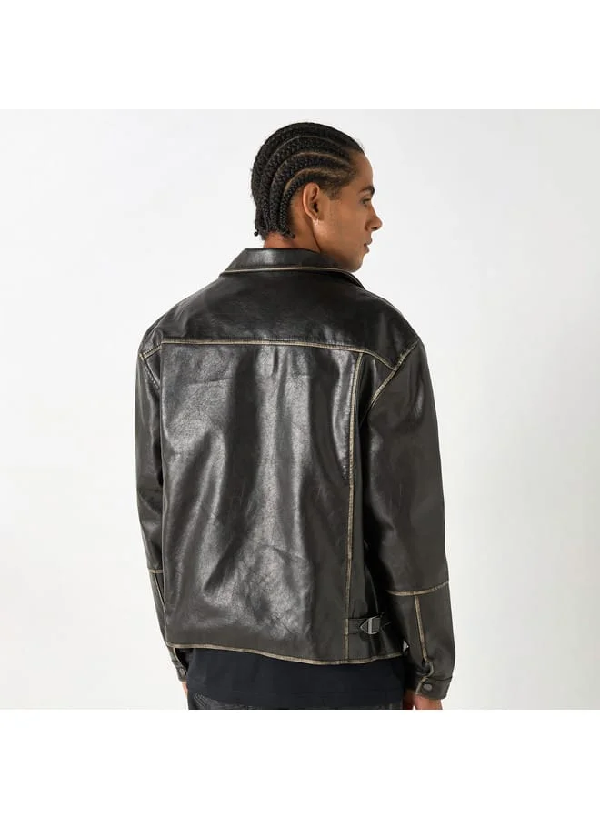 Lee Cooper Lee Cooper Solid Zip Through Biker Jacket with Pockets