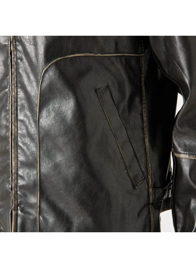 Lee Cooper Lee Cooper Solid Zip Through Biker Jacket with Pockets