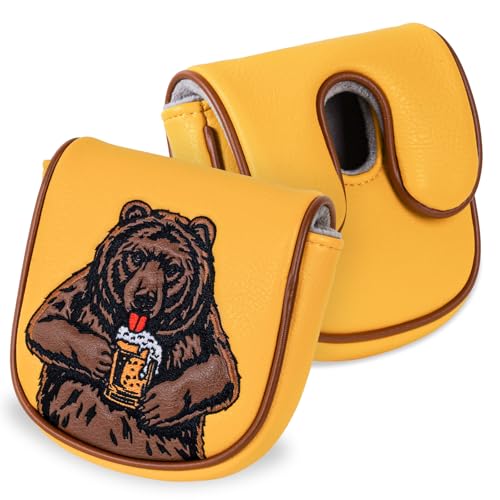 LZFAN Golf Club Head Cover Golf Head Cover Driver Headcover Fairway Wood Headcover Hybrid Club Head Cover Golf Blade Mallet DF3 Putter Cover Beer Bear - Image 1