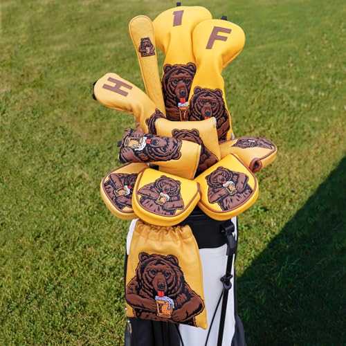 LZFAN Golf Club Head Cover Golf Head Cover Driver Headcover Fairway Wood Headcover Hybrid Club Head Cover Golf Blade Mallet DF3 Putter Cover Beer Bear - Image 4