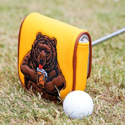 LZFAN Golf Club Head Cover Golf Head Cover Driver Headcover Fairway Wood Headcover Hybrid Club Head Cover Golf Blade Mallet DF3 Putter Cover Beer Bear - Image 5
