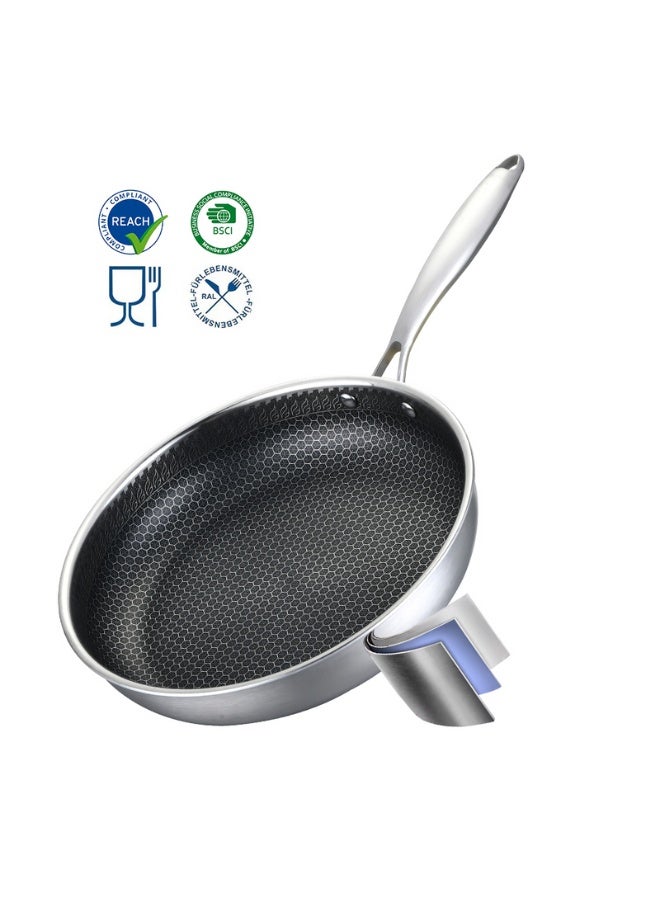 Non-Stick Deep Frying Pan, Stainless Steel Pot, Double Sided Frying Pan Steak Fryer, Tri-ply Stainless Steel, Deep Fry Pan (24 cm) - Image 2