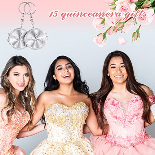 Nosiny 100 Sets Quinceanera Party Favor for Guests Silver Compact Mirror Keychain with White Organza Bag 15 Birthday Gift for Guest Princess Party Favor - Image 4