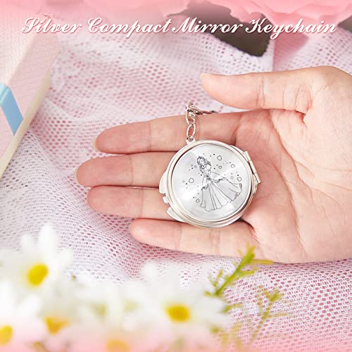 Nosiny 100 Sets Quinceanera Party Favor for Guests Silver Compact Mirror Keychain with White Organza Bag 15 Birthday Gift for Guest Princess Party Favor - Image 5