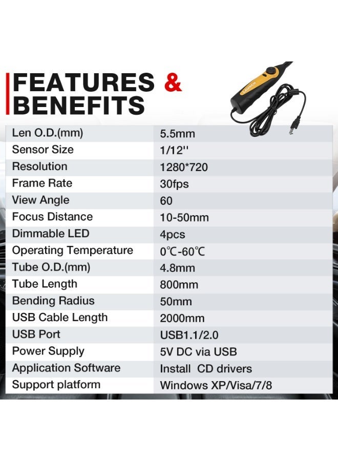 LAUNCH VSP-600 Endoscope Camera, Endoscope Inspection Camera with 6 Adjustable LED Digital Endoscope, IP67 Waterproof Semi-Rigid Cable, for Android Phone, Tablet Device and LAUNCH X431 Diagnostic Device - Image 5