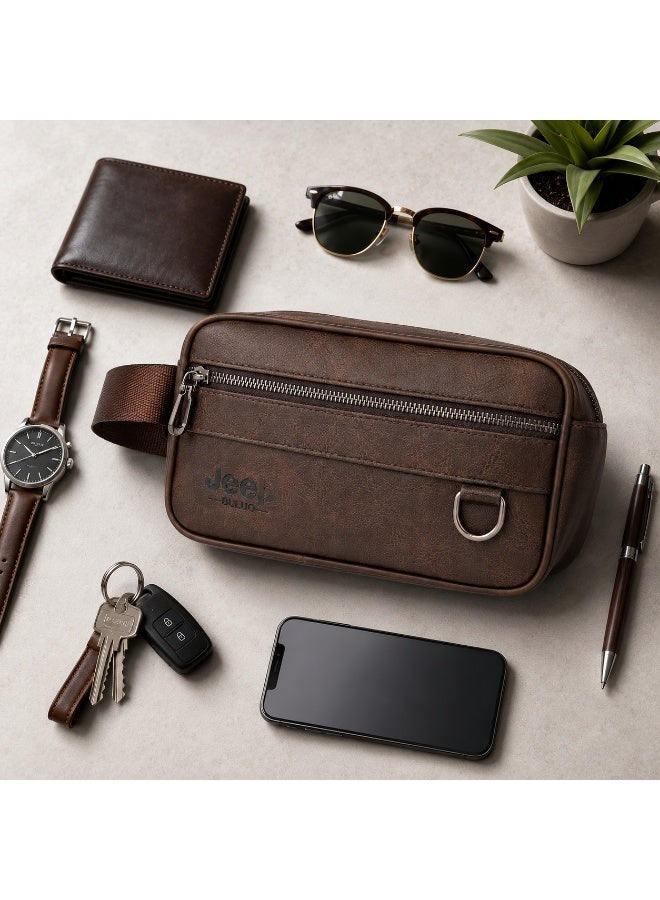 Jeep Men's luxury brown leather handbag - practical design for businessmen - Image 5