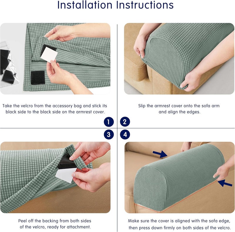 subrtex Stretch Armrest Covers Anti-Slip Upgraded Spandex Arm Covers for Chairs Couch Sofa Armchair Slipcovers for Recliner Sofa with Hook and Loop Tape (2pcs, Olive Green) - Image 3