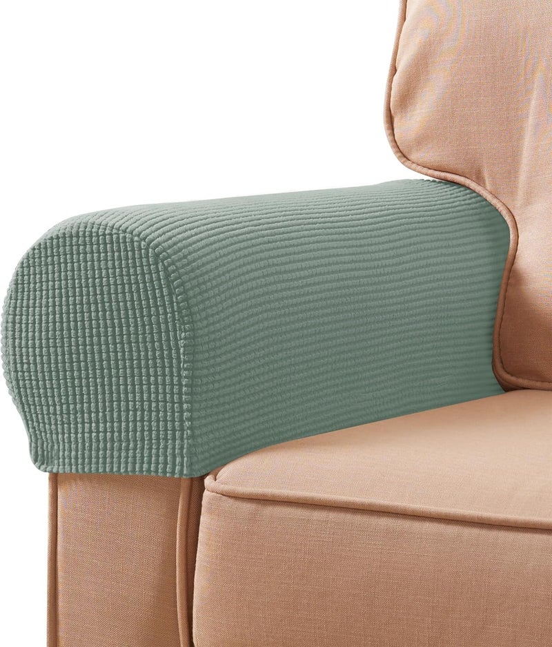 subrtex Stretch Armrest Covers Anti-Slip Upgraded Spandex Arm Covers for Chairs Couch Sofa Armchair Slipcovers for Recliner Sofa with Hook and Loop Tape (2pcs, Olive Green) - Image 1
