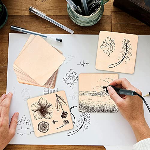 Haoser 50 Pieces 3 Inches Unfinished MDF Pieces Square Blank Round Corners Pine MDF Sheets for DIY Arts Craft Project, Square Shape Blank Pieces for Your Creativity - Image 4
