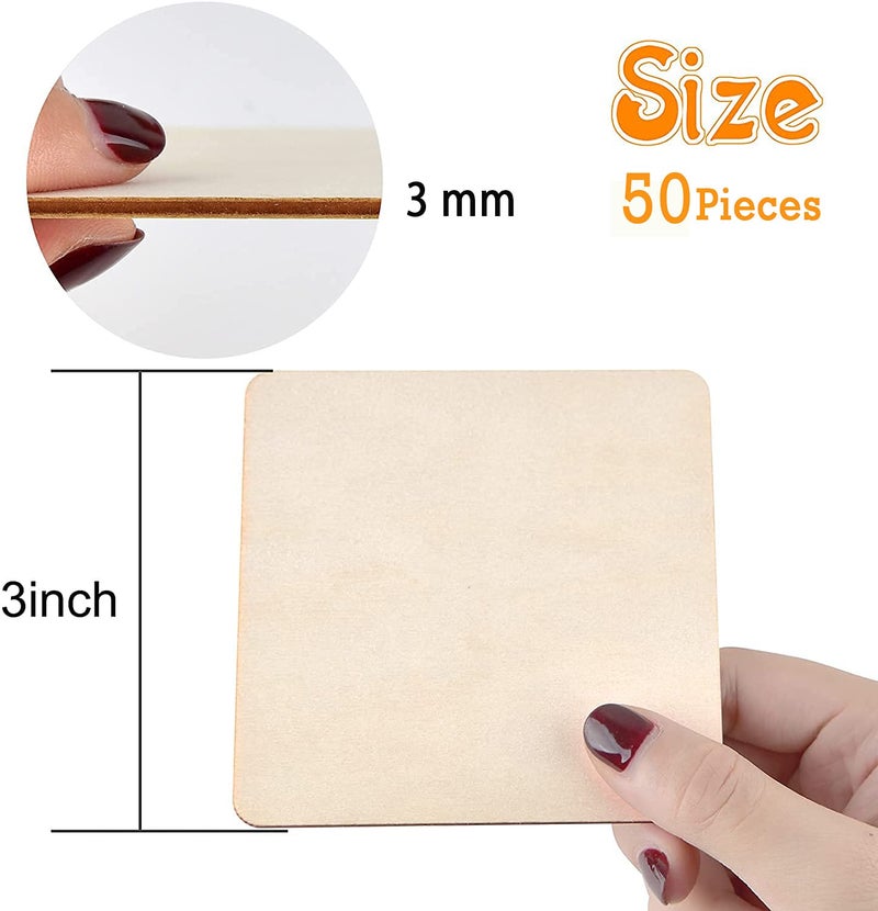 Haoser 50 Pieces 3 Inches Unfinished MDF Pieces Square Blank Round Corners Pine MDF Sheets for DIY Arts Craft Project, Square Shape Blank Pieces for Your Creativity - Image 2