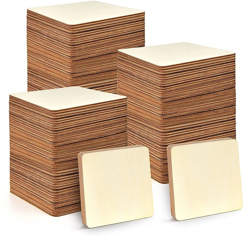Haoser 50 Pieces 3 Inches Unfinished MDF Pieces Square Blank Round Corners Pine MDF Sheets for DIY Arts Craft Project, Square Shape Blank Pieces for Your Creativity - Image 1
