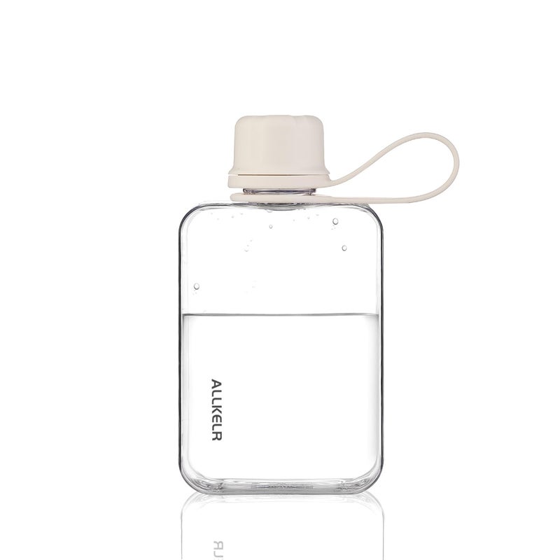 ALLKELR Portable Flat Water Bottle,BPA Free Reusable Tritan Plastic Travel Water Bottle Cup,Lightweight Leakproof Slim Water Bottle Fits Purse,Backpacking, Hiking (White, 8 oz) - Image 1
