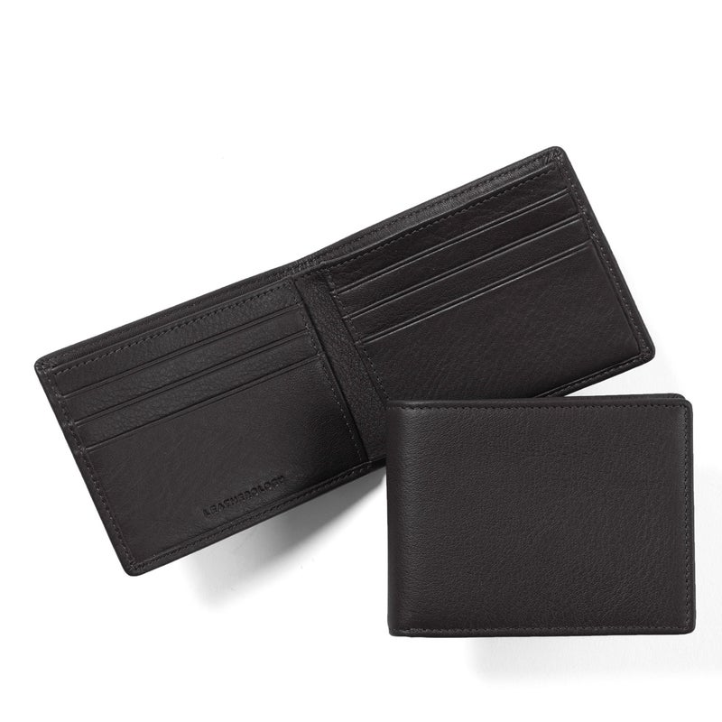 Leatherology Black Onyx Thin Bifold Wallet - 6 credit card slots, single bill compartment, 2 interior pockets for added storage - Image 1