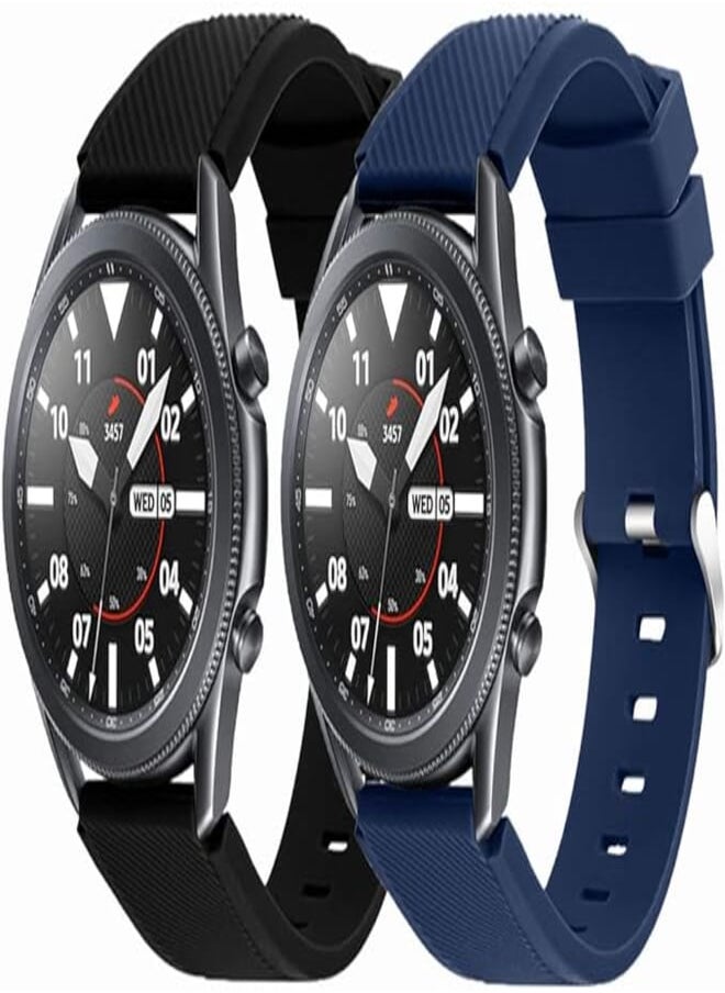 Suoman - Suoman for Samsung Galaxy Watch 3 45mm Band, 22mm Soft Silicone Sport Replacement Strap Band for Samsung Galaxy Watch 3 45mm - Black+Midnight Blue - Image 1