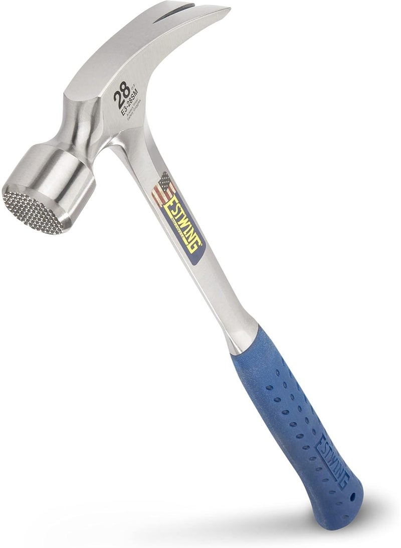 Estwing ESTWING Framing Hammer - 28 oz Long Handle Straight Rip Claw with Milled Face & Shock Reduction Grip - E3-28SM, Blue  - Image 1