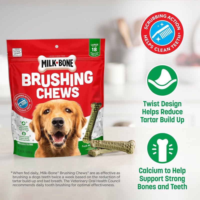 Milk-Bone Fresh Breath Brushing Chews, 18 Large Daily Dental Dog Treats Scrubbing Action Helps Clean Teeth - Image 2