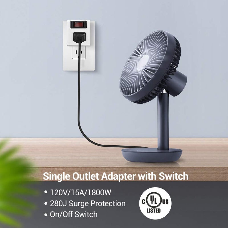 DEWENWILS [UL Listed] Grounded Single Port Power Adapter with On/Off Switch, 3 Prong Electrical Plug Outlet Switch, 15A Circuit Breaker, 280J Surge Protector, White, 3 Pack - Image 2