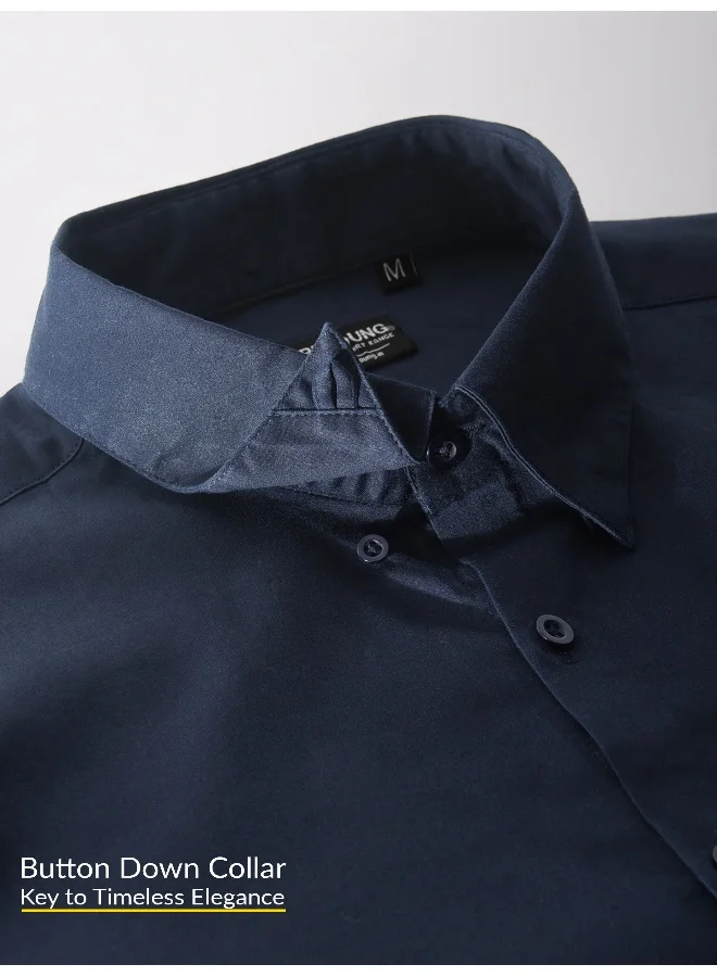 Beyoung Navy Blue Satin Shirt