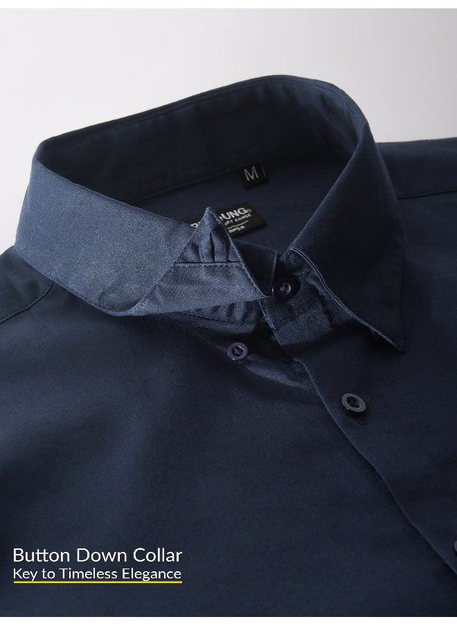 Beyoung Navy Blue Satin Shirt  - Image 5