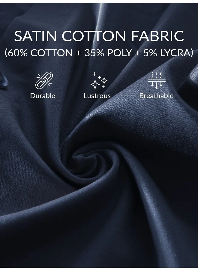 Beyoung Navy Blue Satin Shirt