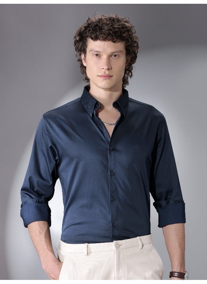Beyoung Navy Blue Satin Shirt  - Image 1