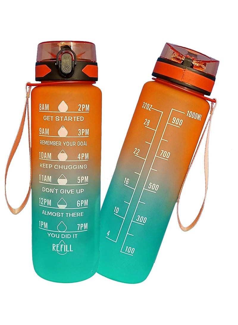 1000ml Healthy Plastic Sports Water Bottle with Time Markers and Motivational Markers, Reusable and Leak Proof, Perfect for Men and Women for Gym, Soccer, Outdoor Activities, School, Fitness, and Work Milk and Juice, Multi-Purpose Healthy Gym Clear Water Bottle for Gym and School - Leak Proof Water Bottle - Clear Water Bottle with Time Markers - Water and Juice Bottle for School - Image 1