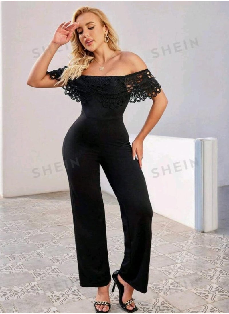 Shein SHEIN  Women's Patchwork Soluble Lace One Shoulder Jumpsuit  - Image 1