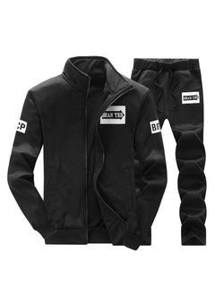 Mens Long Sleeve Sports Suit Casual Track Set Black D75 Spring and Autumn suit