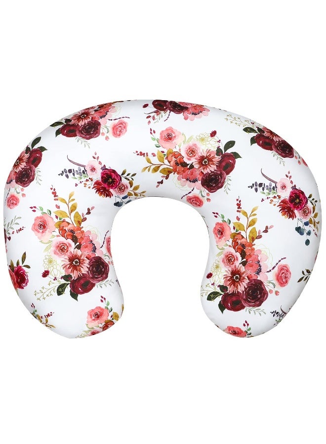 SWESEN Floral Nursing Pillow Cover for Baby Girl, Soft Organic Breastfeeding Pillow Slipcover, Burgundy Watercolor Flower - Image 1