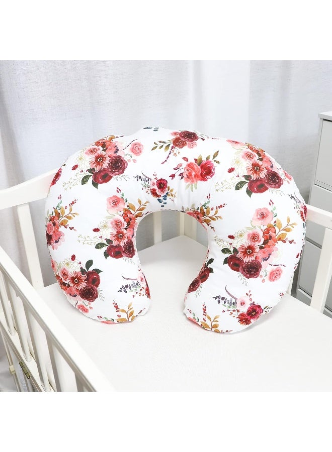 SWESEN Floral Nursing Pillow Cover for Baby Girl, Soft Organic Breastfeeding Pillow Slipcover, Burgundy Watercolor Flower - Image 4