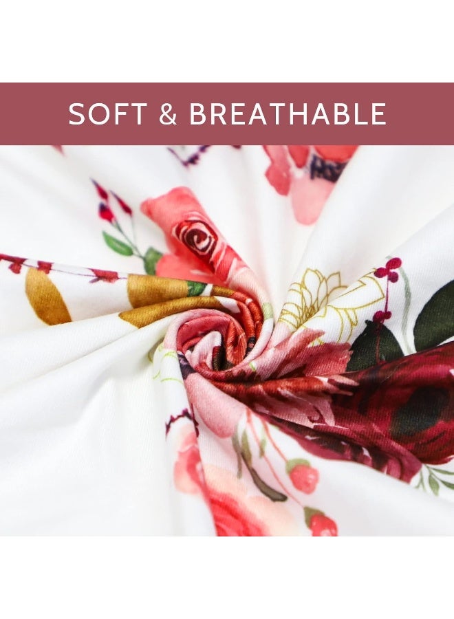 SWESEN Floral Nursing Pillow Cover for Baby Girl, Soft Organic Breastfeeding Pillow Slipcover, Burgundy Watercolor Flower - Image 5