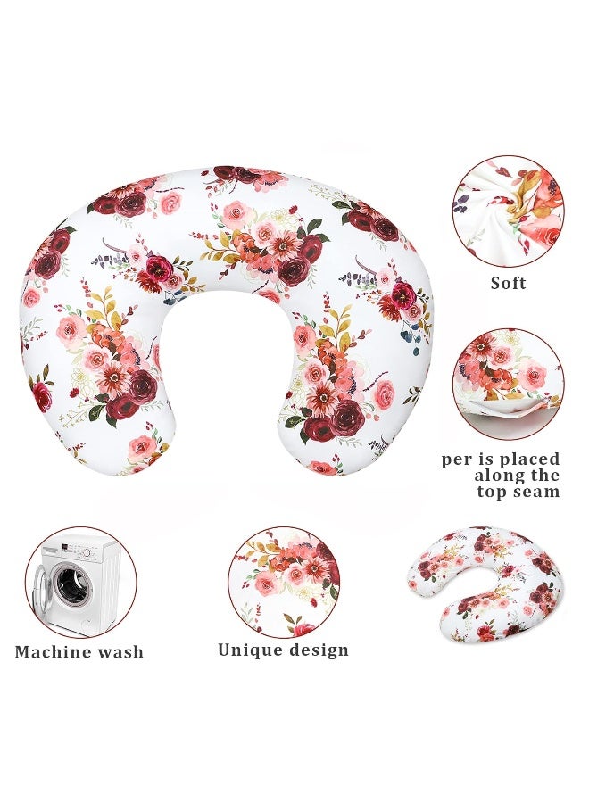 SWESEN Floral Nursing Pillow Cover for Baby Girl, Soft Organic Breastfeeding Pillow Slipcover, Burgundy Watercolor Flower - Image 3