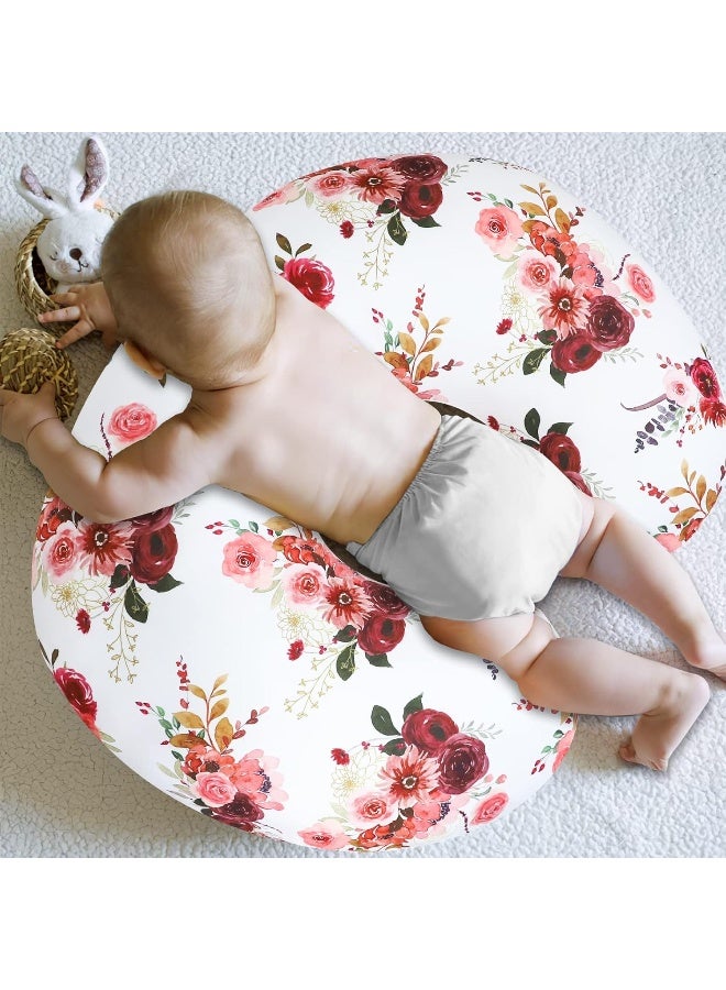 SWESEN Floral Nursing Pillow Cover for Baby Girl, Soft Organic Breastfeeding Pillow Slipcover, Burgundy Watercolor Flower - Image 2