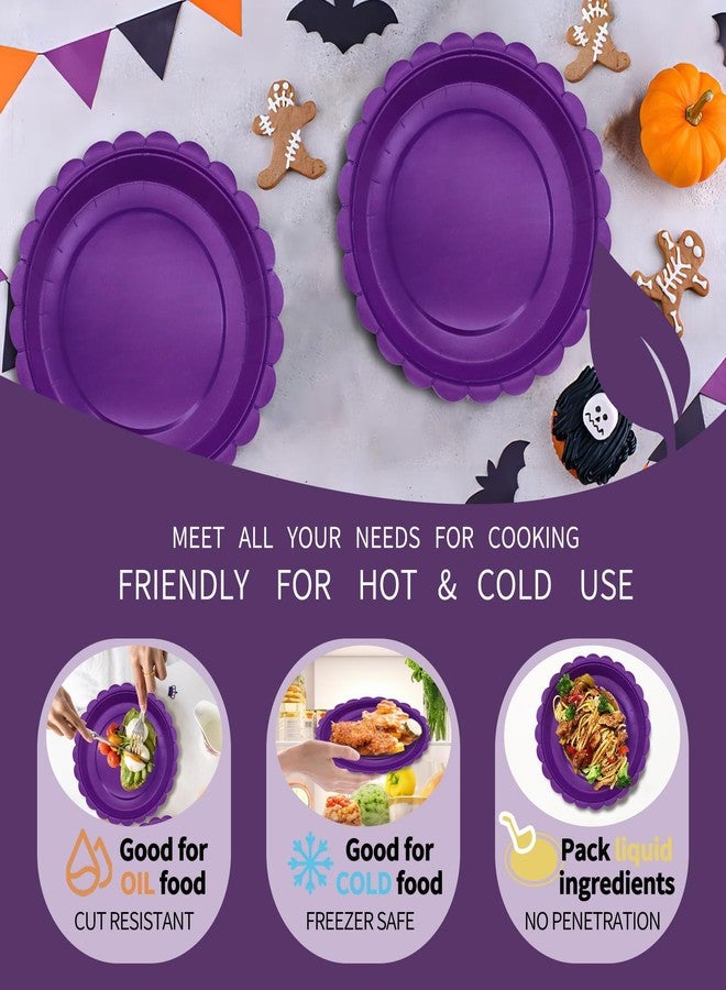 VEIZEDD 100Pcs Purple Party Supplies Including Scalloped Purple Paper Plates Napkins Serves 50,Disposable Party Dinnerware Set for Birthday Halloween Graduation - Image 3
