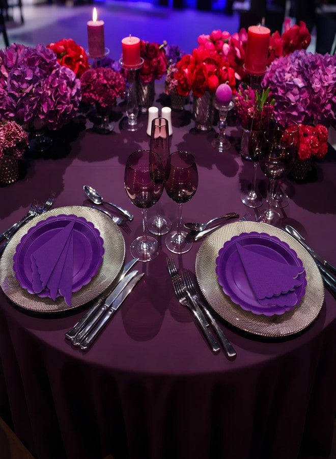 VEIZEDD 100Pcs Purple Party Supplies Including Scalloped Purple Paper Plates Napkins Serves 50,Disposable Party Dinnerware Set for Birthday Halloween Graduation - Image 5